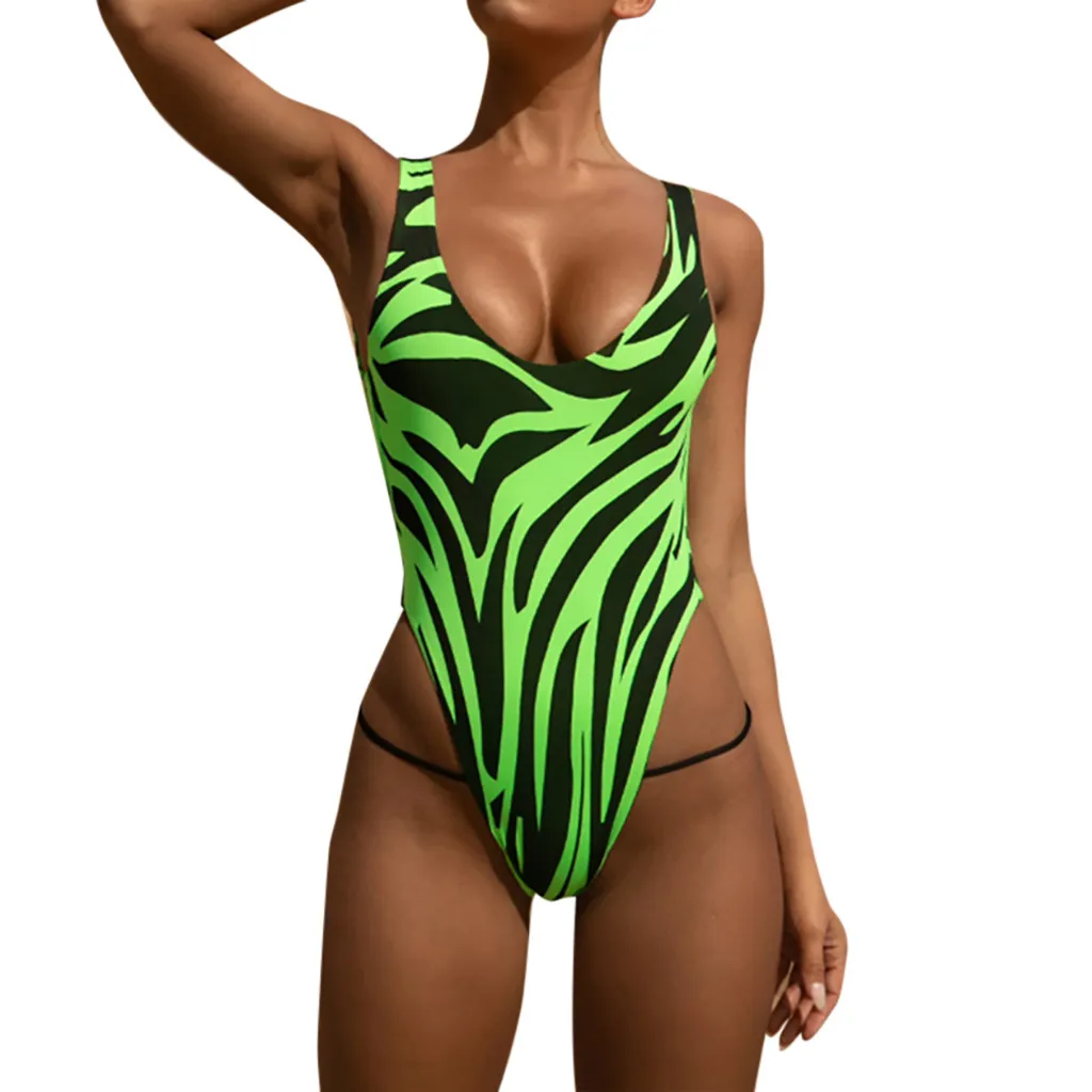 

Women's Swimming Suit 2019 Women Fashion Sexy One-Piece Print Jumpsuit Beachwear Swimwear Push-up Bikini bathing suit women@5
