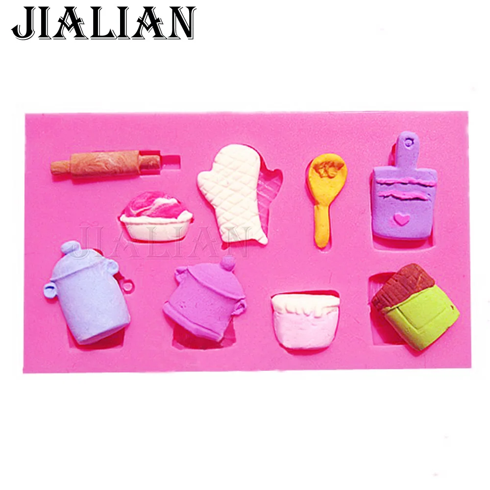 

Free shipping Rolling pin pot gloves Toys chocolate wedding cake decorating tools DIY baking fondant silicone mold T0406