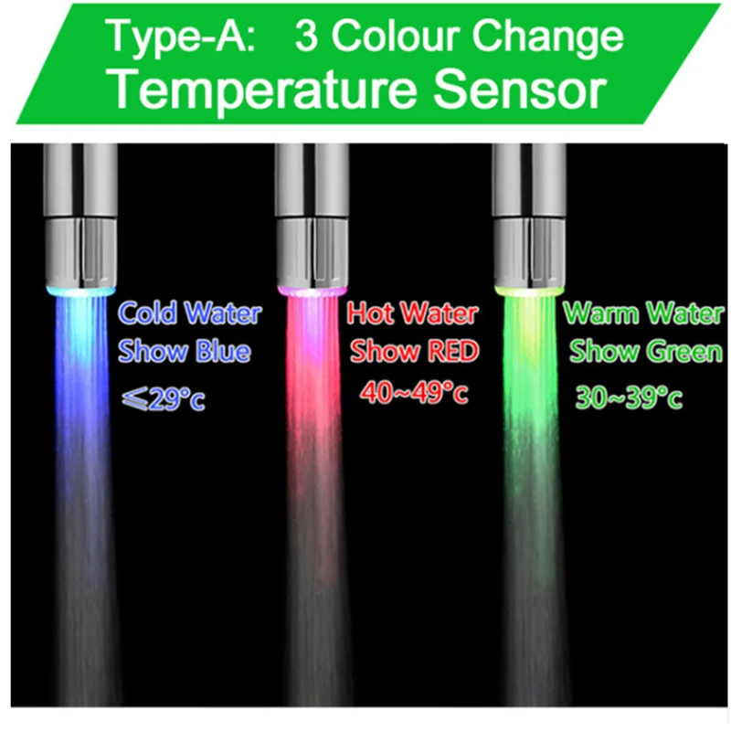 Светодиодный датчик температуры для смесителя, интеллектуальный датчик температуры, разные цвета, яркий светодиодный, цветной, водопроводной, Душ - Испускаемый цвет: RGB Temperature Sens