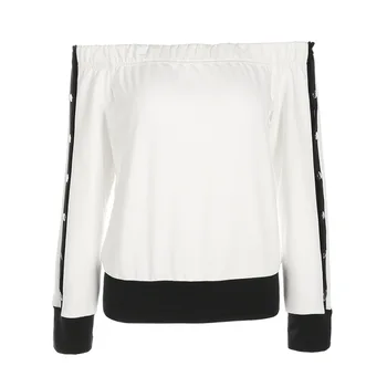 

Autumn Fall Women Sexy Casual Fashion Off Shoulder Crop Hoodie Female Winter Sweatshirt Polerones Slash Neck Button Top