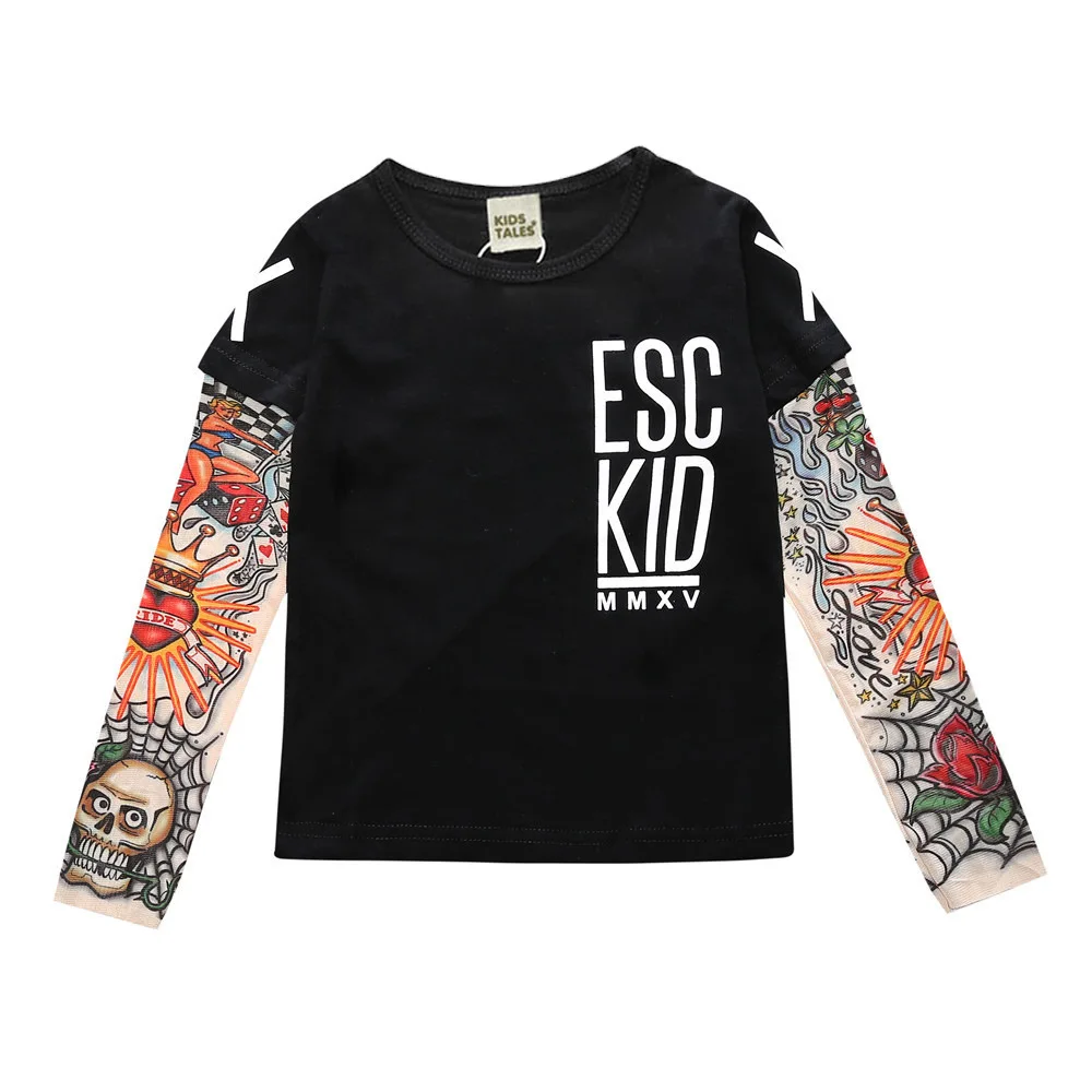 Г., новая осенняя футболка для мальчиков и девочек детская одежда в европейском и американском стиле с длинными рукавами в стиле хип-хоп - Цвет: T-ESC