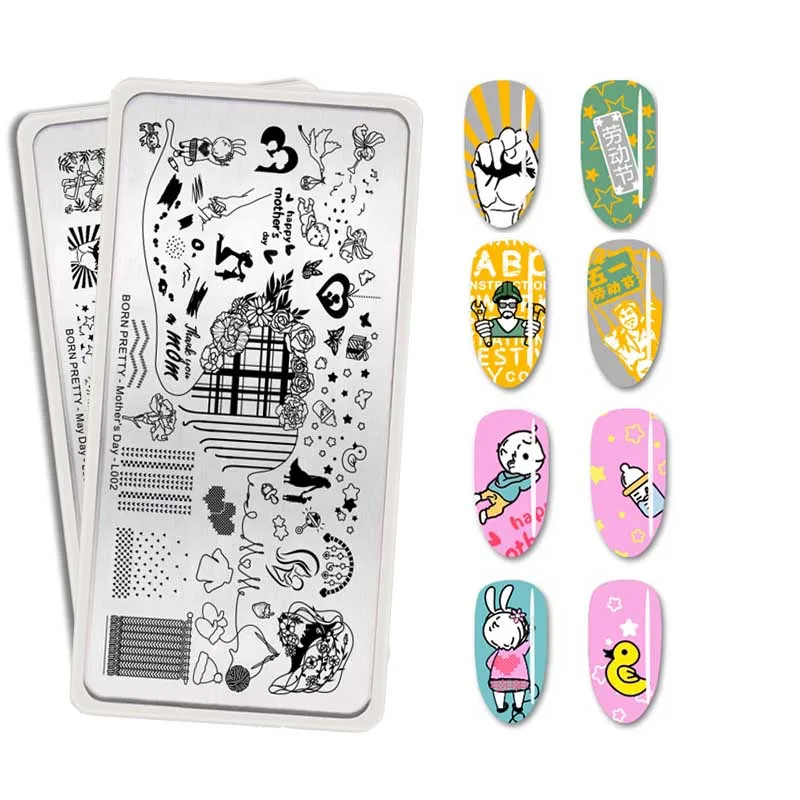 

BORN PRETTY May Day Series Stamping Template Mother Day Design Rectangle Nail Stamping Plates DIY Design Manicure Nail Stamping