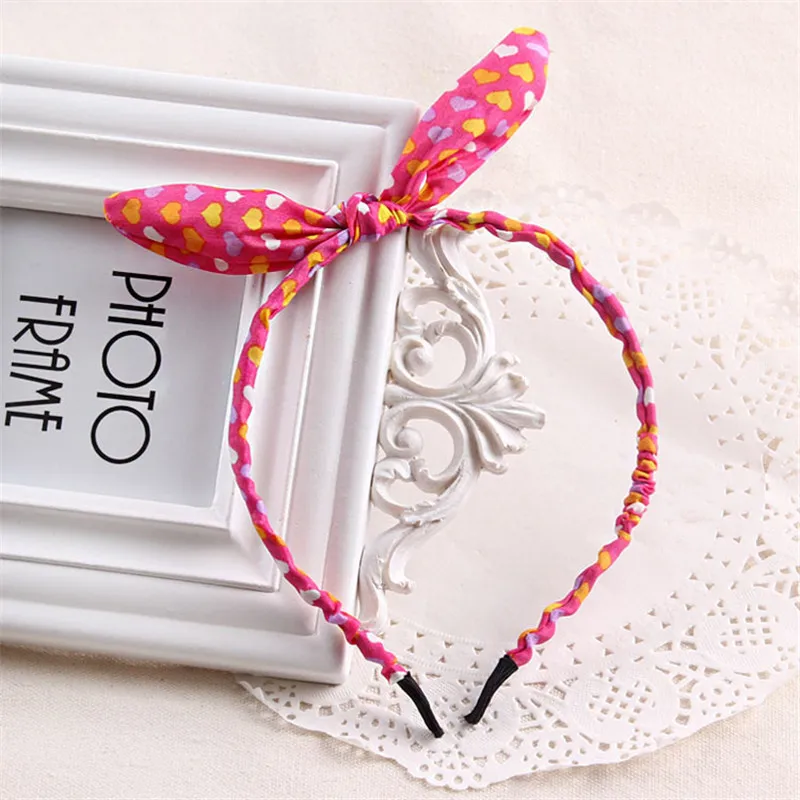 

New Lovely Girls Dot Flowers Print Hairband Bowknot Headband Hair Band Hair Hoop Rabbit Ears Headwear For Women Hair Accessories