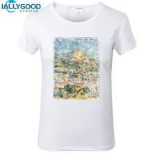 New Summer Fashion Abstract Landscape T-Shirts Women Funny White T-shirts Slim Short Sleeve Cotton Casual Women Tops S1103