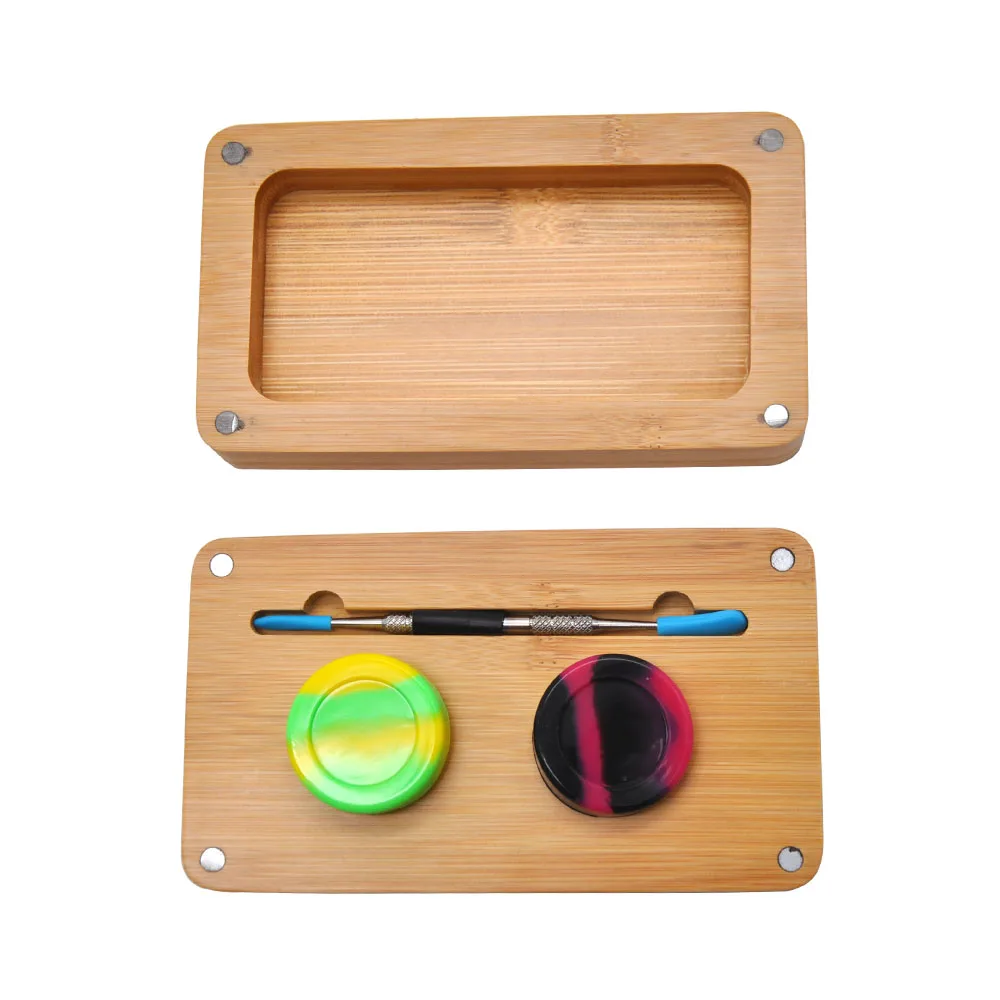 Wax Oil Set COURNOT набор для хранения канифоль из бамбука-2 баночки для масла и воска+ 1 ложка из нержавеющей стали+ 1 бамбуковый магнитный поднос для курительной воды - Цвет: Wax Oil Set