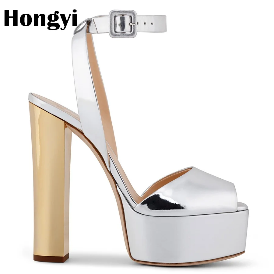 Hongyi Platform Fashion Peep Toe High-heeled Sandals Sexy Open Toe 16CM High Heels Sandals Party Dress Women Shoes White Gold цена Hongyi Platform Fashion Peep Toe High-heeled Sandals Sexy Open Toe 16CM High Heels Sandals Party Dress Women Shoes White Gold цены онлайн