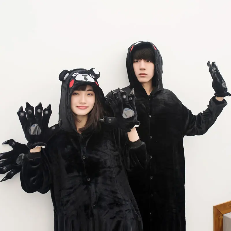 Kigurumi черная Пижама Kumamon аниме косплей костюмы на Хэллоуин мишка комбинезоны