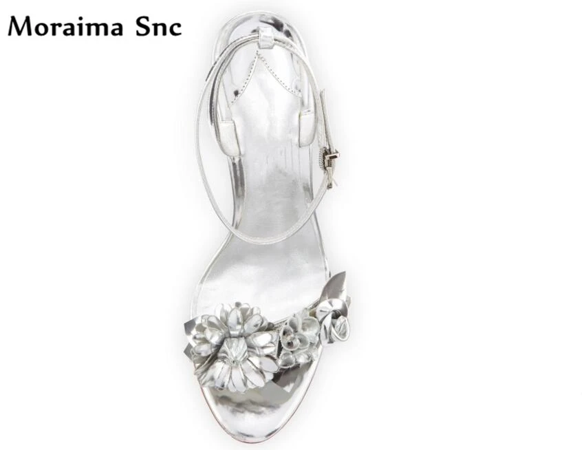 Moraima Snc hot selling 2018 women sandal Flower Decoration sexy women sandal slingback thin high heel Ankle strap buckle sandal Women's Shoes