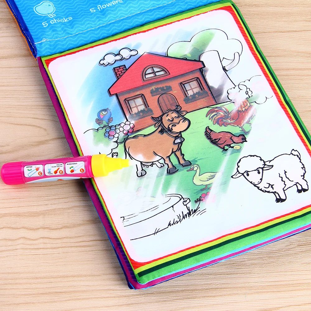 Coolplay Animals Water Drawing Book with 2 Magic Pen Reusable Coloring Cloth Book Drawing Toy Educational Gifts for Children water magic graffiti cloth book 4 pages cartoon canvas book