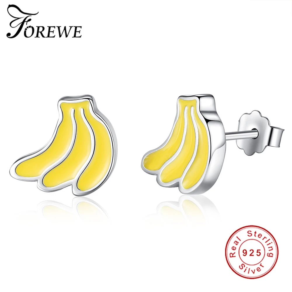 

FOREWE Authentic 925 Sterling Silver Enamel Banana Stud Earrings for Women Girls Party Wedding Jewelry