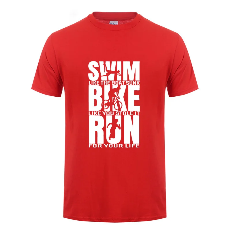 Плавание велосипед запустить триатлона Triathlete футболка Father's Day подарок Забавный подарок на день рождения для Муж папа Для мужчин короткий рукав Футболка - Цвет: Красный