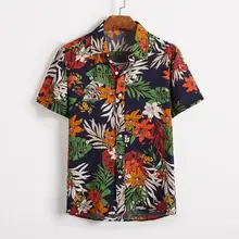 Рубашка с короткими рукавами мужская повседневная тропическая рубашка Летняя Пляжная Печать Вертикальная полосатая Мужская блузка уличная Прямая C