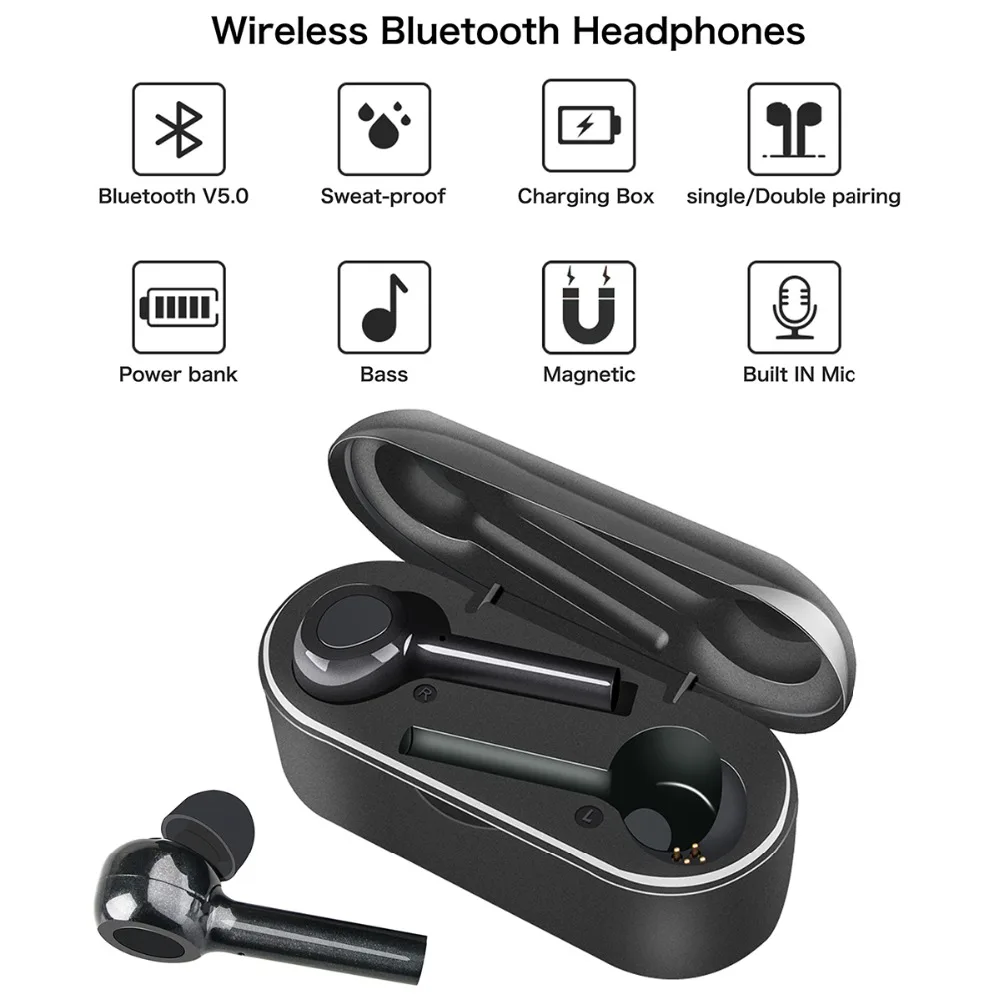 SOONHUA стильный Беспроводной Bluetooth V5.0 наушники Бизнес Hi-Fi стерео аудио наушники невидимый в ухо Bluetooth с зарядным устройством