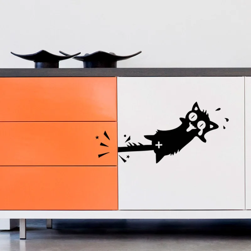 

interesting Cilp The Tail Black Cat by window door Be Shocked with Big Cry Eye warn decal car sticker home decal cabinet Caution