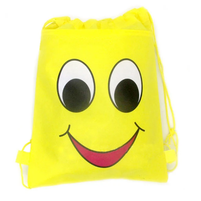Happy Birthday Backpack Non-woven Fabric Baby Shower Party Emoji Theme Yellow Mochila Kids Favors Drawstring Gifts Bags 1pcs/lot
