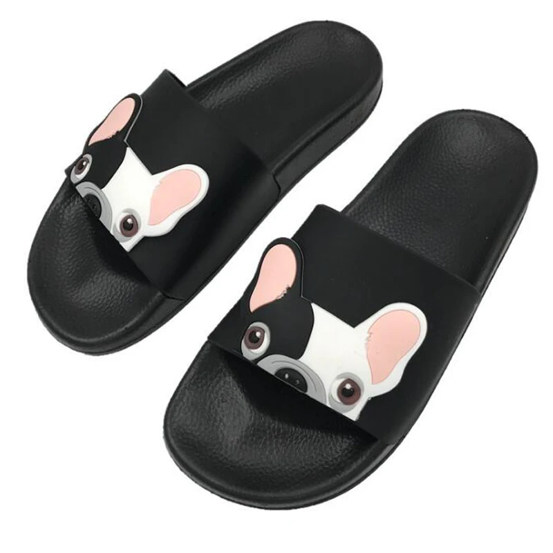 

Dropshipping 2019 Summer Women Bulldog Cartoon Sandals Flat Comfortable Beach Shoes Cute Funny Bathroom Floor Home Slippers