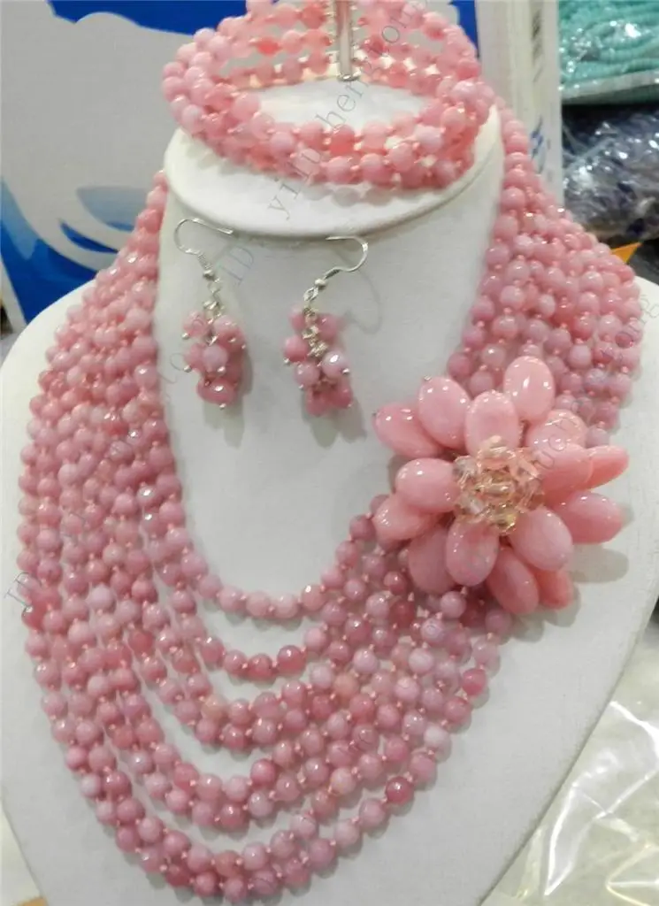 

8 rows Faceted Ruby beads strand necklace 4 rows Bracelet Beautiful Gems flower WW