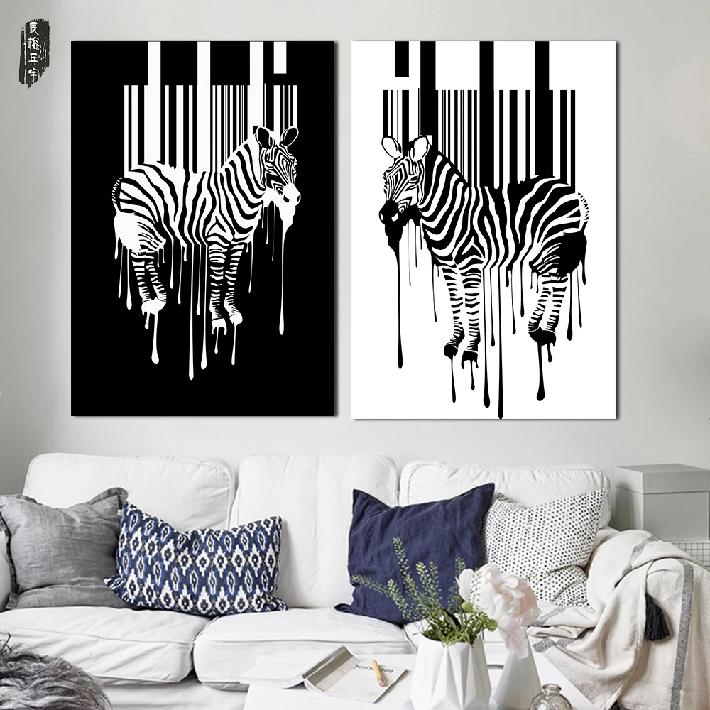 Hitam Dan Putih Lukisan Hewan Abstrak Wall Art Zebra Dekorasi Rumah