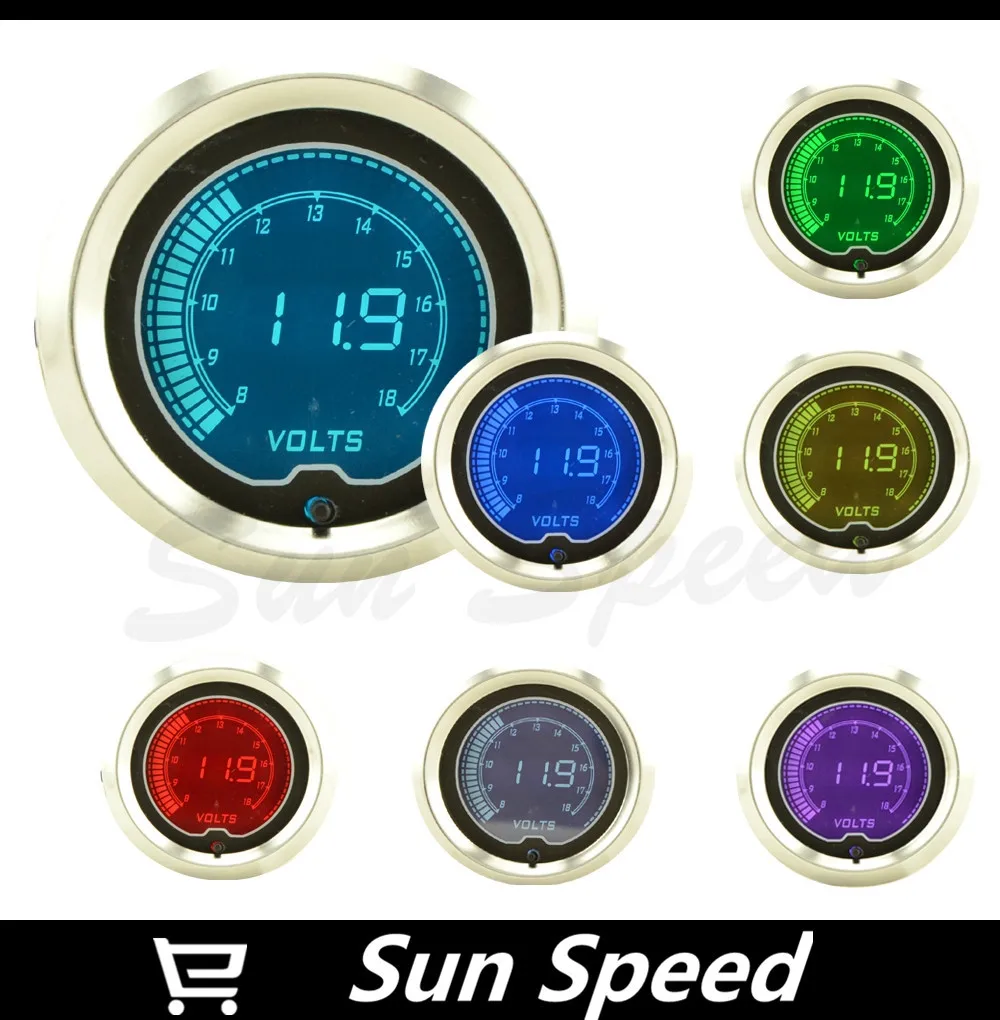 SUN SPEED 52mm LCD Digital 7 Color Display Volt Gauge 8 18 V /AUTO