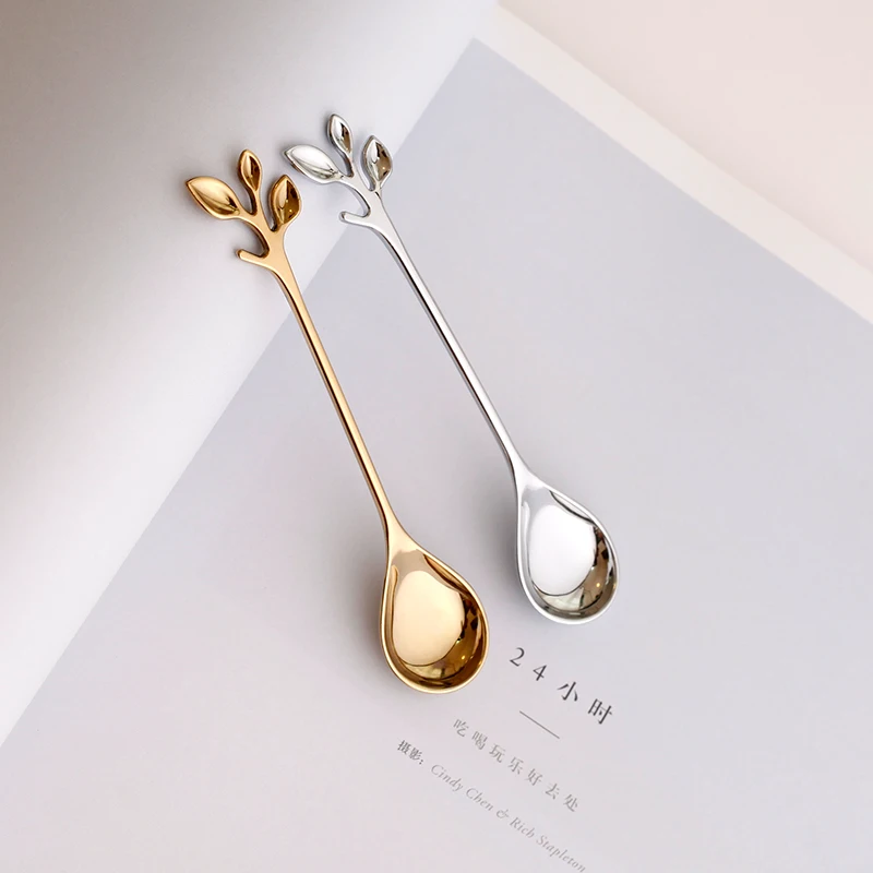 

1pc Cute Stainless Steel Twig Spoon Creative Vintage Coffee Spoon Dessert Spoon