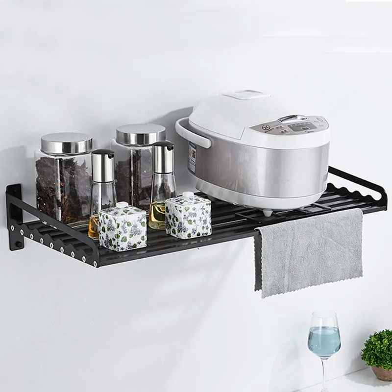  Space Aluminum Microwave Oven Bracket Wall Mounted Kitchen Rack Silver Black Kitchen Shelf Microwav - 32862500229