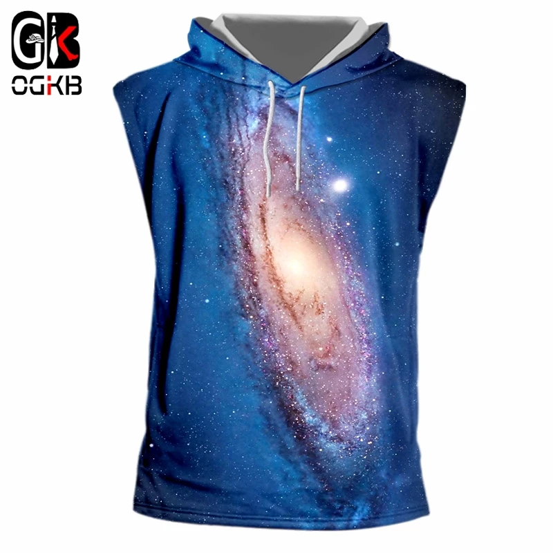 

OGKB Sleeveless Tank Top Homme New O-neck 3D Printing Starry sky Casual Plus Size 5XL 6XL Tops Tees Unisex Slim Hooded