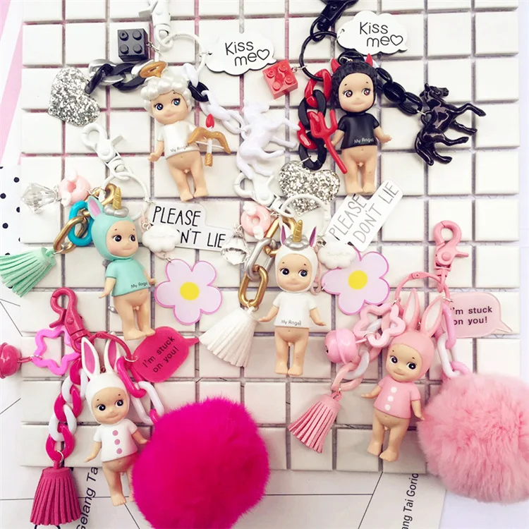 

2019 Cute Angel Baby Keychain Cartoon Keyrings Pendant fit Bag Charms Purse Accessory Unicorn Key Chain Ring for Women Girl Gift