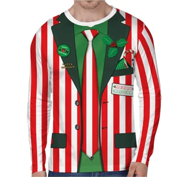 

3D Fake Two Piece Suit Tie Print Christmas T Shirt Men 2018 Funny Santa Claus T-shirt Men Streetwear Cosplay Tee Shirt Homme XL