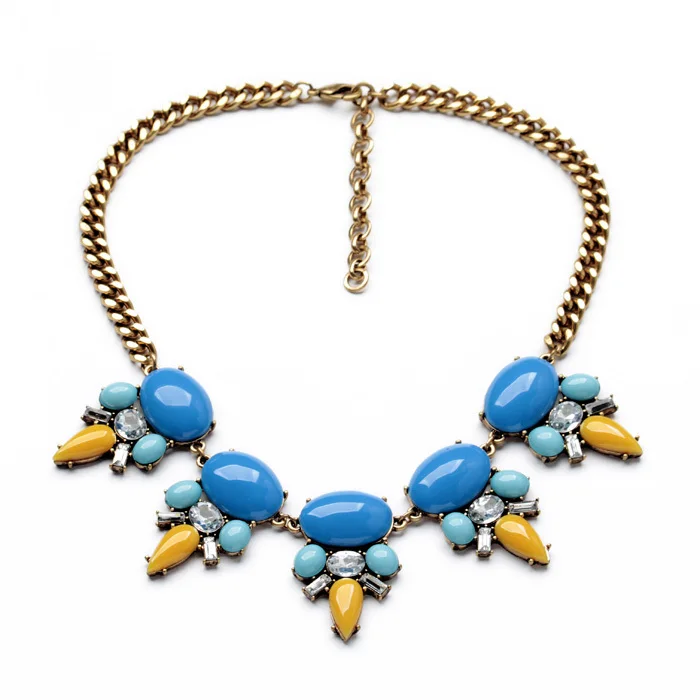 Fashion Design 2014 New Arriaval Resin Zinc Alloy Best Seller Shiny Blue Oval Opaque Pendant Necklace