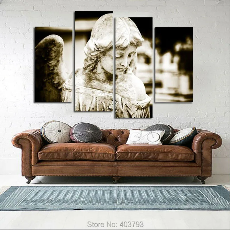 

Unframed 4 Panels Ancient Angel Girl Canvas Print For Living Room Painting Artwork Unframe Wall Art Decorative Painting