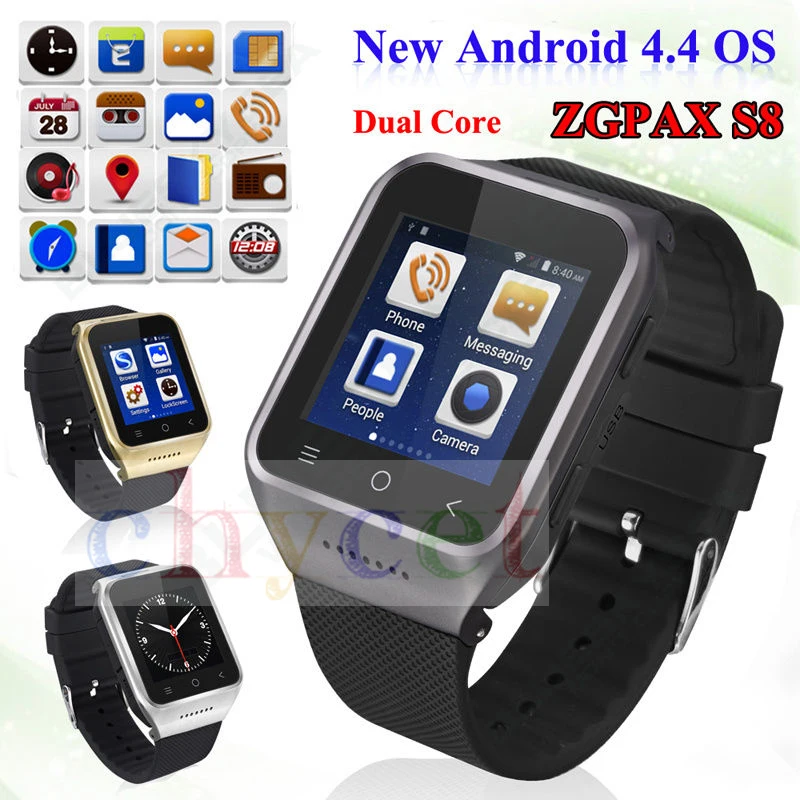 ZGPAX S8 Smartphone Bluetooth Smart Watch Android 4.4 MTK6572 Dual Core GPS 2.0MP Camera WCDMA WiFi MP3 MP4 Smartwatch PK Q18 U8