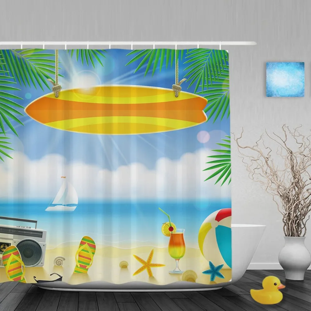 Summer Holidays Beach Secen Bathroom Shower Curtain Cute Flip