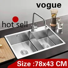 Квартира кухня ручная мойка двойной паз сделать блюда 304 нержавеющая сталь Стандартный Лидер продаж 78x43 см