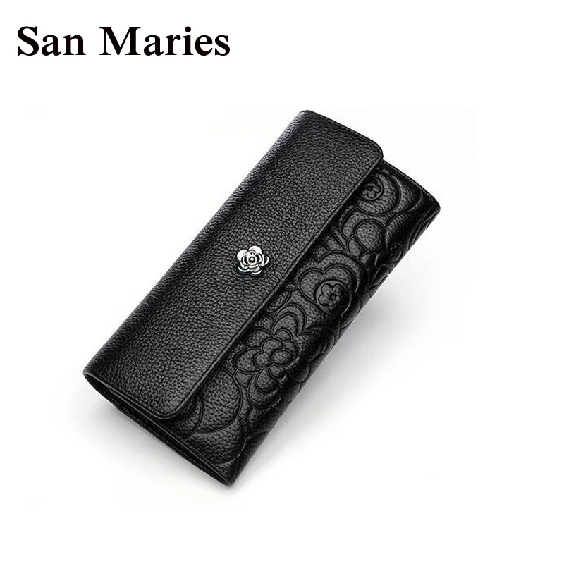 Дамский бумажник San Maries с Цветочным Тиснением Женский Длинный кошелек из