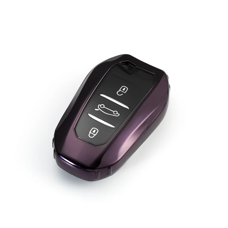 Мягкий чехол для автомобильных ключей из ТПУ, умный чехол для ключей с дистанционным управлением, подходит для peugeot 3008 4008 5008 Citroen C4 C4L C6, аксессуары для C3-XR, брелок - Название цвета: E-black purple