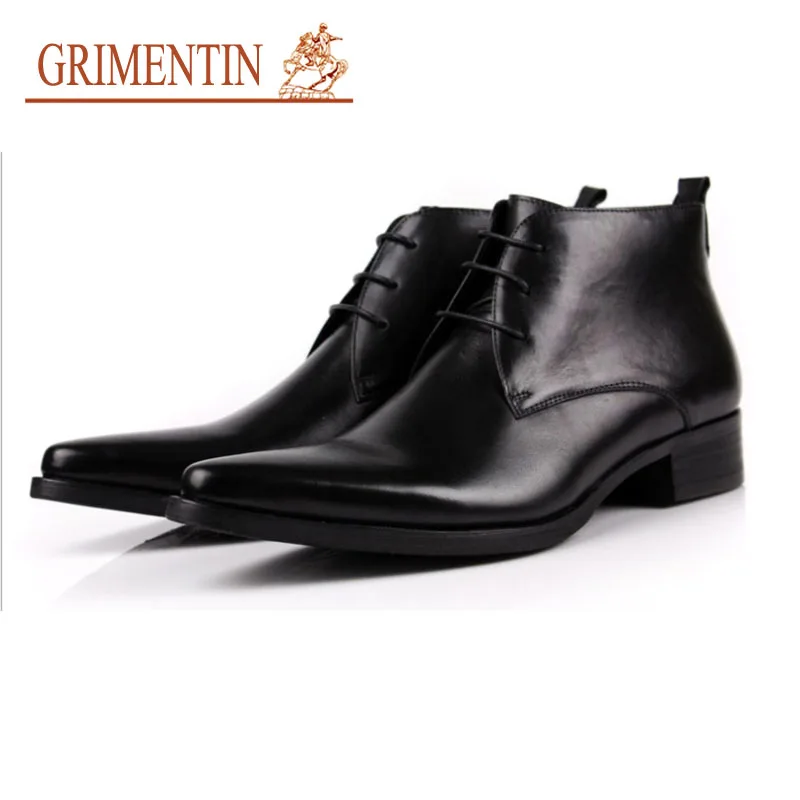 

GRIMENTIN Fashion Men Ankle Boots Genuine Leather Black Orange Formal Shoes For Business Wedding Luxury Shoes Large size 46