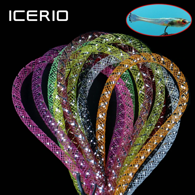 

ICERIO 2M/Pack 4mm Multicolor Holographic Tinsel Mylar Mesh Tube Braid Tube Fly Tying Minnow Body Flash Material