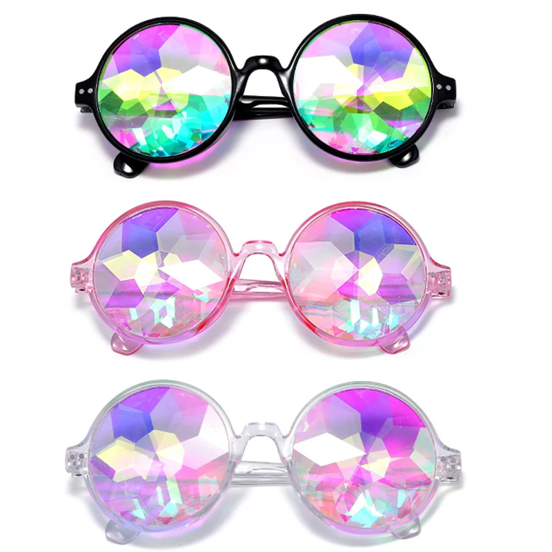 10 шт Черный Калейдоскоп очки, 3D Радуга рейв Призма дифракция, круглые солнцезащитные очки Электронные концертные очки