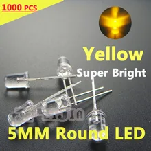 1000 шт./лот 5 мм желтый круглый светодиодный Диод Lndicator огни супер яркий [Желтый] IV: 4000-6000MCD DC1.9-2.1V