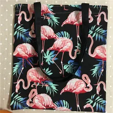 YILE хлопок холст Экологичная для шоппинга с ручкой через плечо сумка Фламинго зеленый лист черный полиэстер ремень L18 f