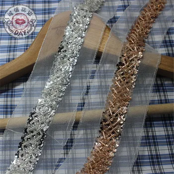 

2 yards/lot 2.5cm Beads Sequins Lace Fabric Sewing Lace Collar Cuffs Mesh Embroidery For Women Dress Garment Trims Accessory