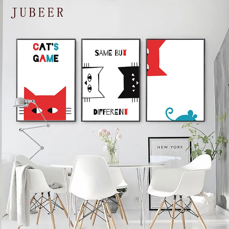 

Personality Creative Cat Decorative Painting Nordic Ins Style Animal Poster Nursery Wall Art for Children Room Home Decor