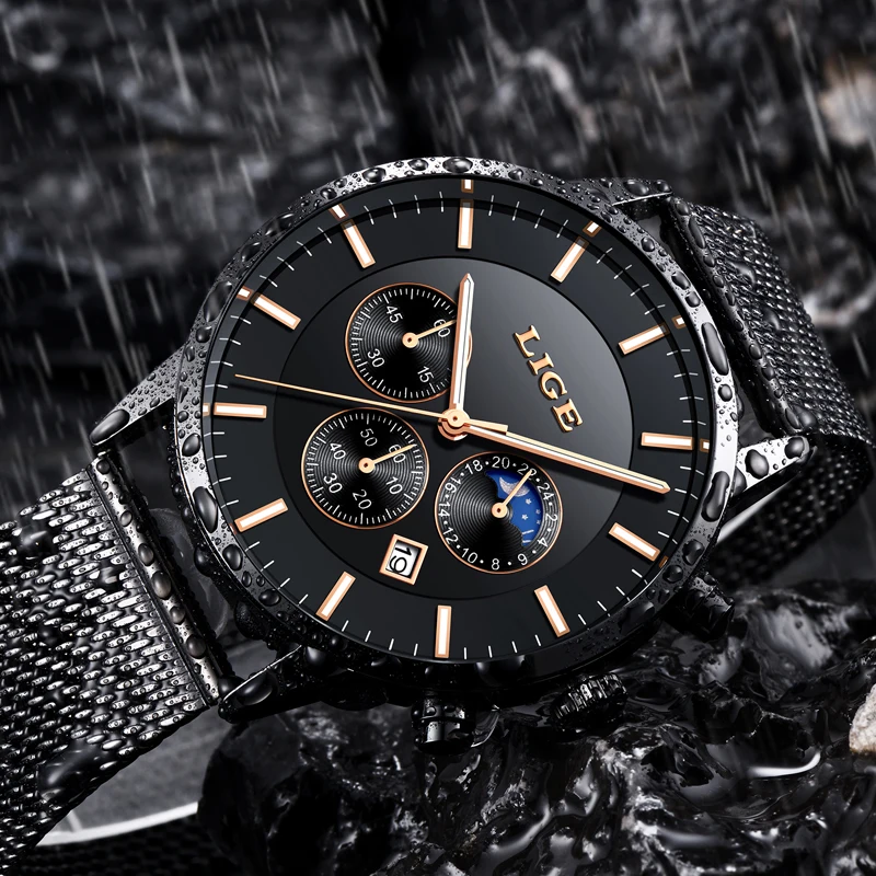New LIGE Mens Watches Top Brand Luxury Business Chronograph Male Creative Quartz Watch Men Fashion Sport Watch Relogio Masculino