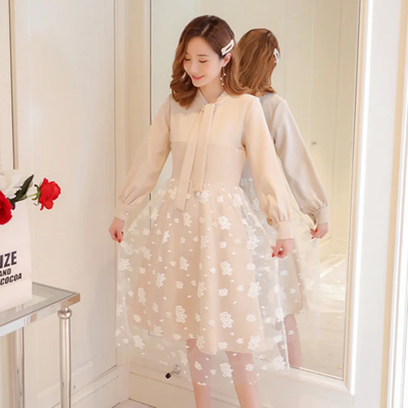 Весеннее модное кружевное платье с принтом Грудное вскармливание элегантные свободные платья для беременных кормящих платье для кормящих