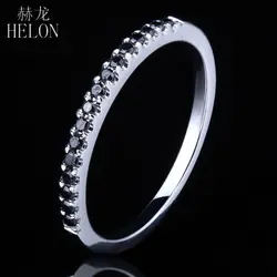 HELON Твердые 10 К White Gold Pave черные бриллианты кольцо Стиль изысканный Обручение обручальное кольцо Для женщин Мода Fine Jewelry