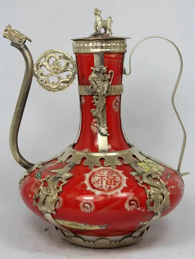 old decorated Chinese handwork copper incense burner armored 2 tigers