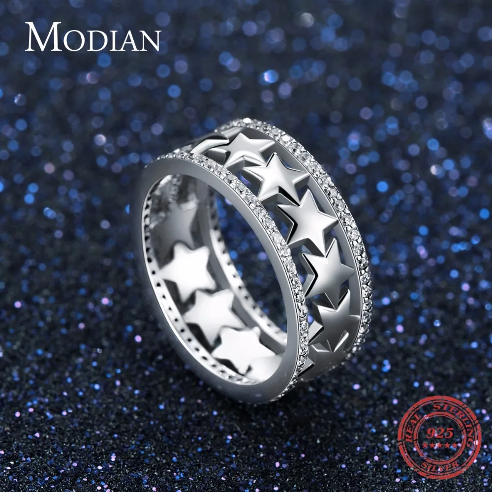 Modian, Настоящее серебро 925 пробы, модное штабелируемое кольцо с дизайном «звёзды», блестящий кубический циркон для женщин, свадебные ювелирные кольца