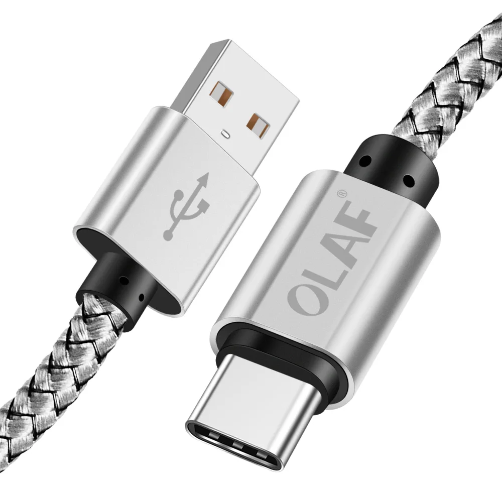 Олаф USB-C usb type-C кабель 3 м 2 м 5 в 2,4 А кабель для быстрой зарядки для samsung s9 s8 note 8 9 huawei xiaomi mi6 mi 8 oneplus type-c - Цвет: Silver