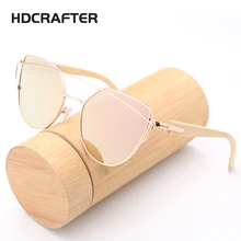 HDCRAFTER кошачий глаз солнцезащитные очки женские деревянные бамбуковые женские солнцезащитные очки модные зеркальные солнцезащитные очки для женщин брендовые дизайнерские женские