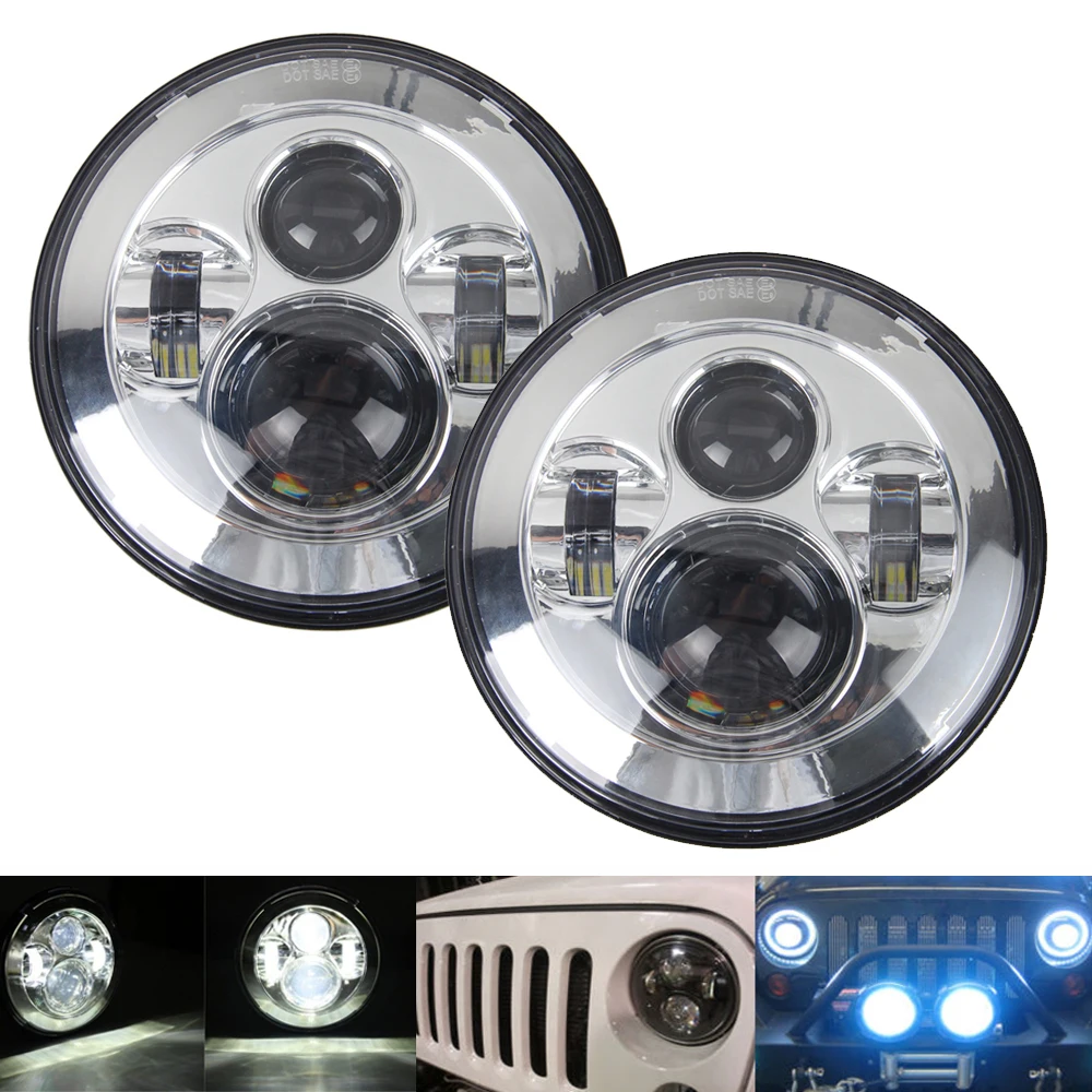 

Pair 7" LED Hi/Lo 40W Off Road Headlights Lamps For Jeep Wrangler TJ JK LAND ROVER